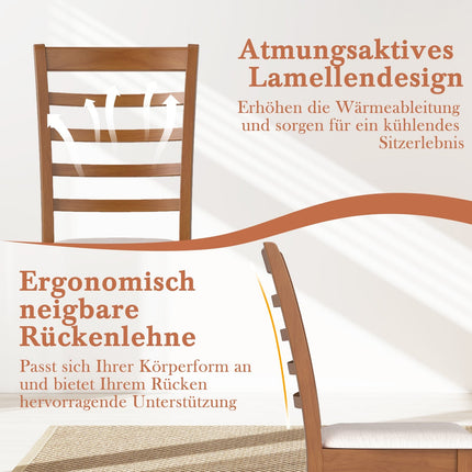 Holz-Esszimmerstuhl 2er-Set, ergonomisch, beige, Kautschukholz
