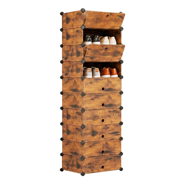 Wood-Effect Shoe Rack, 10 Compartments, Space-Saving