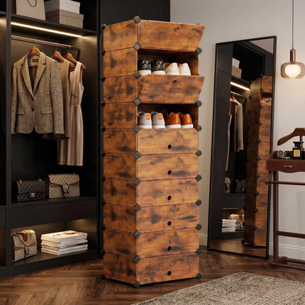 Schuhregal in Holzoptik, 10 Fächer, platzsparend
