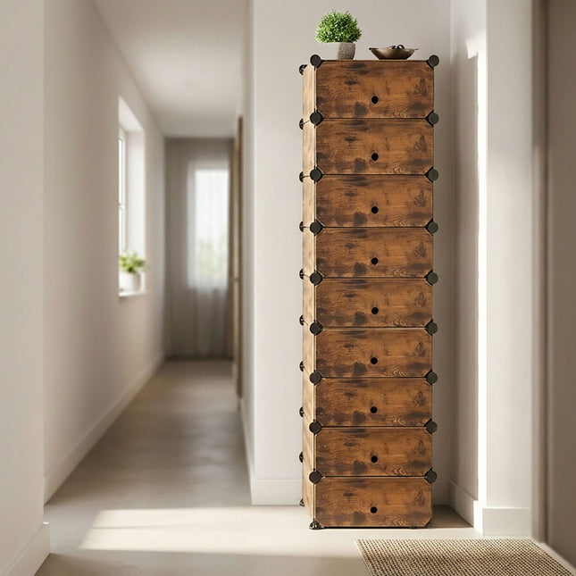 Wood-Effect Shoe Rack, 10 Compartments, Space-Saving
