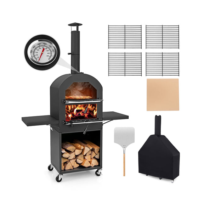 Holzbefeuerter Outdoor-Pizzaofen mit Abdeckung und Pizzastein
