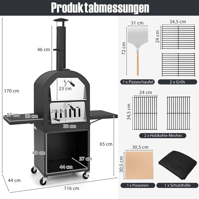 Holzbefeuerter Outdoor-Pizzaofen mit Abdeckung und Pizzastein