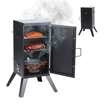 Wood-Fired Steel Smoker, Black – 2-Level Cooking