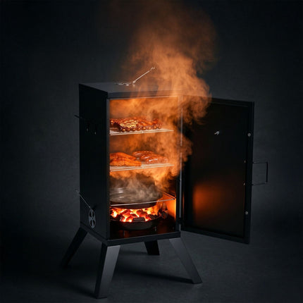 Wood-Fired Steel Smoker, Black – 2-Level Cooking