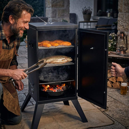 Wood-Fired Steel Smoker, Black – 2-Level Cooking