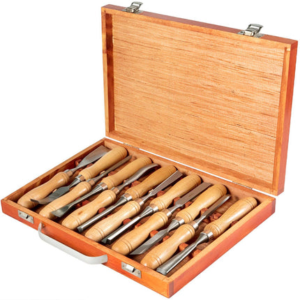 Wood Lathe Chisel Set, 12-Piece HSS, Wood Case