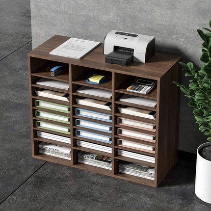 Wood Literature Organizer, 24 Compartments, Adjustable Shelves