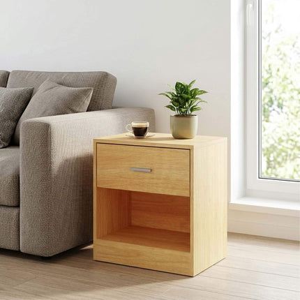 Wood-Look Bedside Table with Drawer, 2-Pack MDF