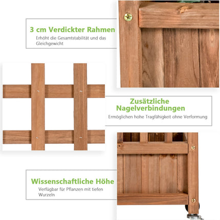 Wood Planter Box with Trellis, Wheels, 64x28x127 cm