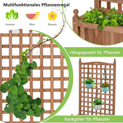 Wood Planter Box with Trellis, Wheels, 64x28x127 cm