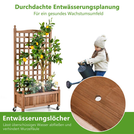 Wood Planter Box with Trellis, Wheels, 64x28x127 cm