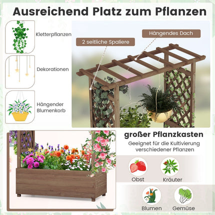 Houten plantenbak met klimrek en dak, 110x44x182 cm