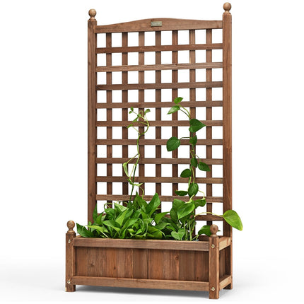 Wood Planter Box with Trellis for Climbing Plants, 64.5x28x120 cm