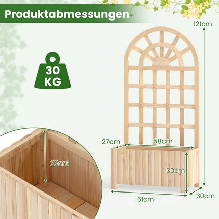 Holz-Pflanzkasten mit Rankgitter für Kletterpflanzen