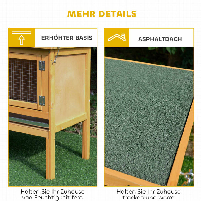Wood Rabbit Hutch with Hinged Roof, 2 Doors, 115x44x65 cm