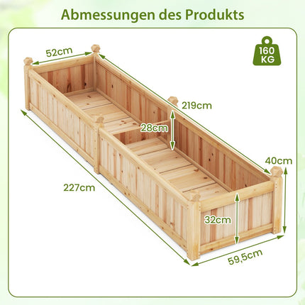 Holz-Hochbeet mit Trennwand, Ablaufsystem, 227x59,5x40 cm