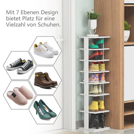 Schuhregal aus Holz – 8-stöckiger Vertikal-Organizer, Weiß
