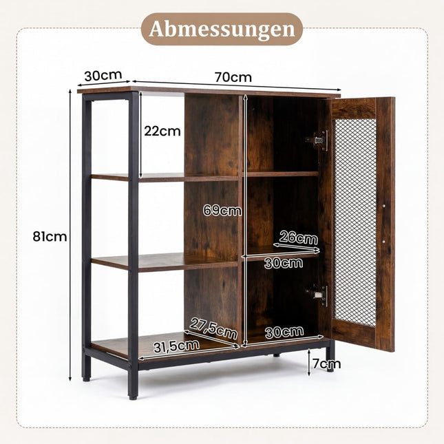 Holz-Sideboard mit verstellbaren Einlegeböden – Braun, 70x30x81 cm