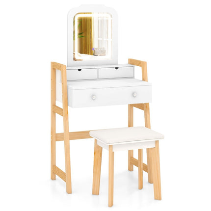 Schminktisch aus Holz mit Spiegel, Hocker und 3 Schubladen, Weiß