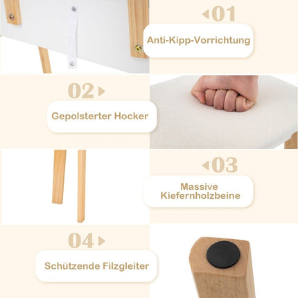 Schminktisch aus Holz mit Spiegel, Hocker und 3 Schubladen, Weiß