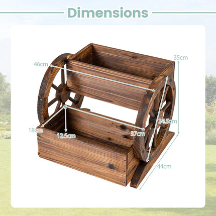 Wood Wagon Planter Box, 2-Tier, Wheels, Drainage Holes