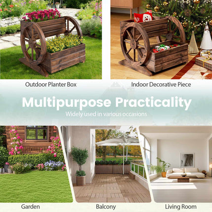 Wood Wagon Planter Box, 2-Tier, Wheels, Drainage Holes