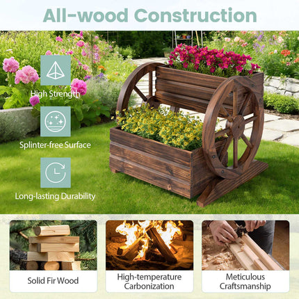 Wood Wagon Planter Box, 2-Tier, Wheels, Drainage Holes