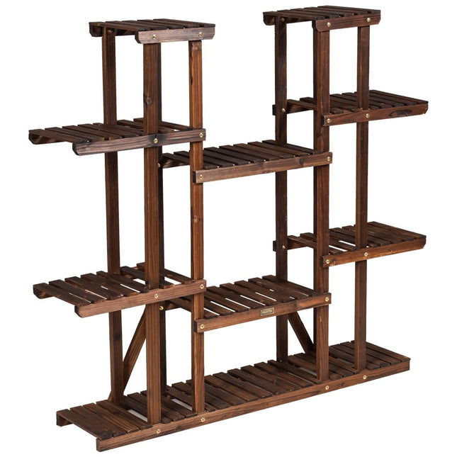 Pflanzenständer aus Holz mit 9 Ebenen, Blumenregal, Pflanzenregal, 125 x 25 x 114 cm, Braun