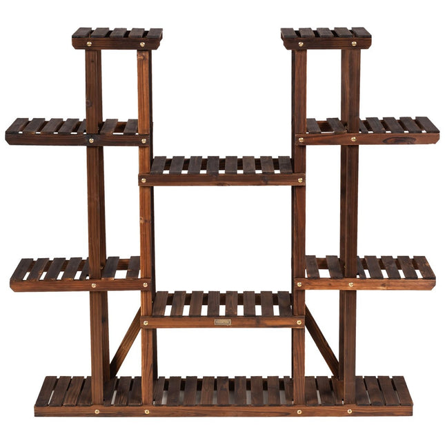 Pflanzenständer aus Holz mit 9 Ebenen, Blumenregal, Pflanzenregal, 125 x 25 x 114 cm, Braun