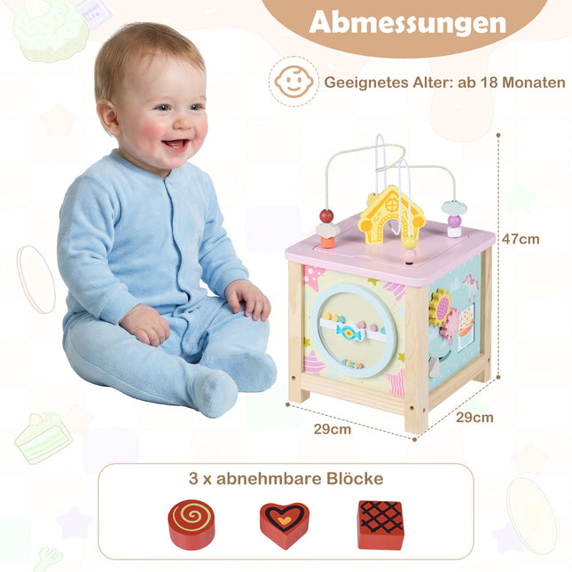 Wooden Activity Cube with Bead Maze and Storage, 18+ Months
