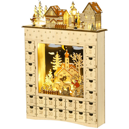 Hölzerner Adventskalender mit LED-Beleuchtung, 24-Tage-Countdown