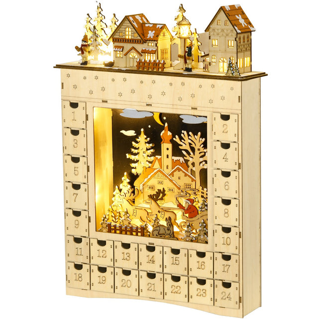 Hölzerner Adventskalender mit LED-Beleuchtung, 24-Tage-Countdown