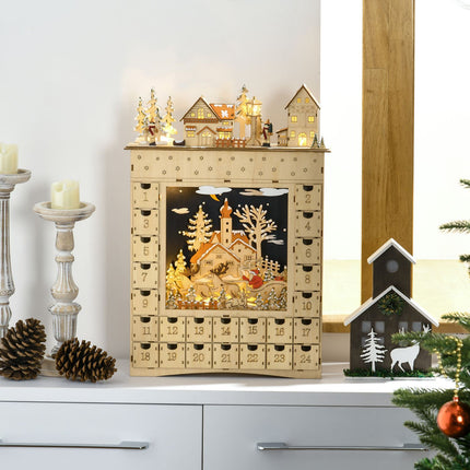 Hölzerner Adventskalender mit LED-Beleuchtung, 24-Tage-Countdown