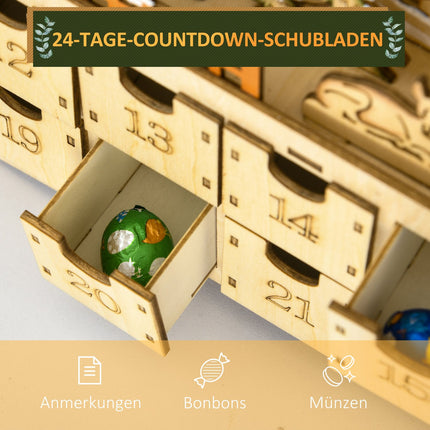 Hölzerner Adventskalender mit LED-Beleuchtung, 24-Tage-Countdown