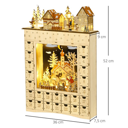 Hölzerner Adventskalender mit LED-Beleuchtung, 24-Tage-Countdown