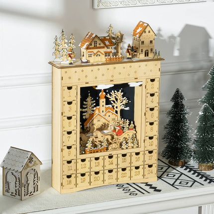 Hölzerner Adventskalender mit LED-Beleuchtung, 24-Tage-Countdown