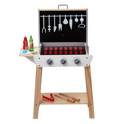 Wooden BBQ Grill Playset, 21-Piece Pretend Cooking Toy