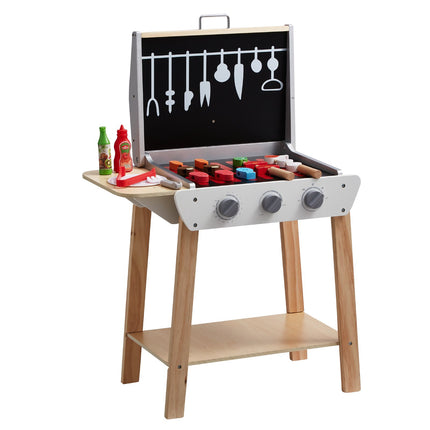 Wooden BBQ Grill Playset, 21-Piece Pretend Cooking Toy
