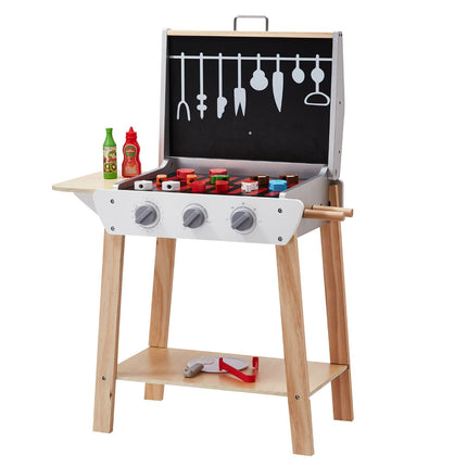 Wooden BBQ Grill Playset, 21-Piece Pretend Cooking Toy