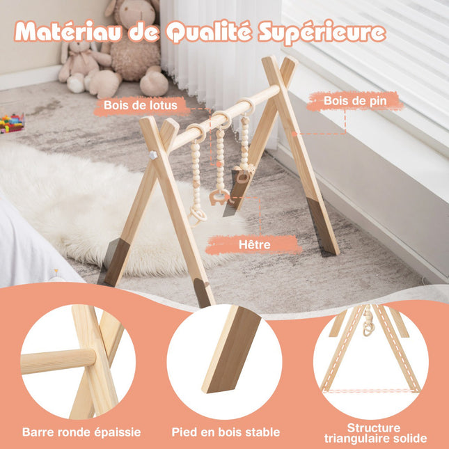 Wooden Baby Gym, Foldable, 3 Hanging Toys, 60x44x60 cm