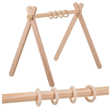 Wooden Baby Gym Stand with 4 Hanging Rings, 64x43x52 cm