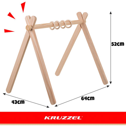 Wooden Baby Gym Stand with 4 Hanging Rings, 64x43x52 cm