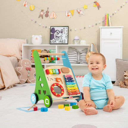 Wooden Baby Walker, Sit-to-Stand Activity Center, Blocks