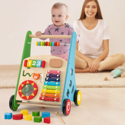 Wooden Baby Walker, Sit-to-Stand Activity Center, Blocks