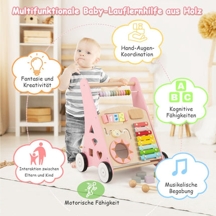 Hölzerner Baby-Lauflernwagen mit Aktivitäten und glatten Griffen