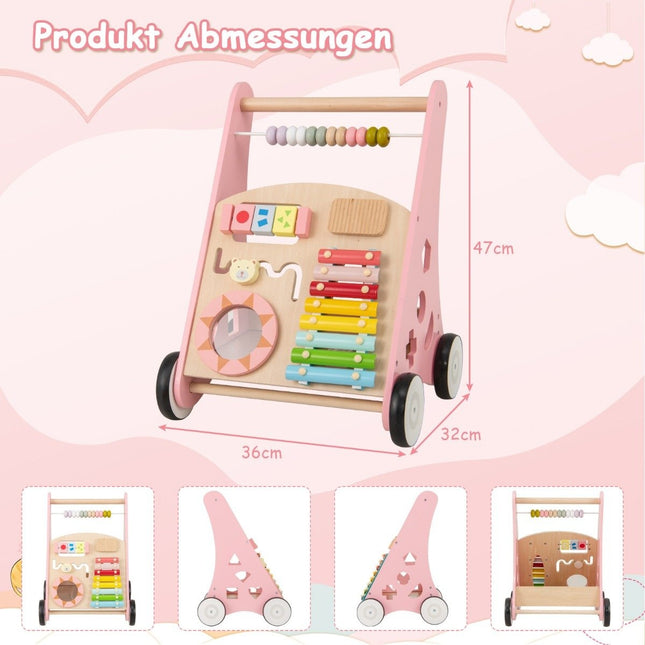 Wooden Baby Walker with Activities and Smooth Handles