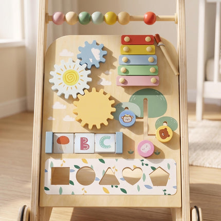 Wooden Baby Walker with Adjustable Speed and Activity Center