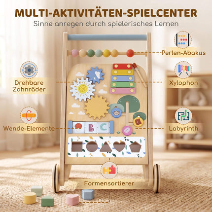 Wooden Baby Walker with Adjustable Speed and Activity Center