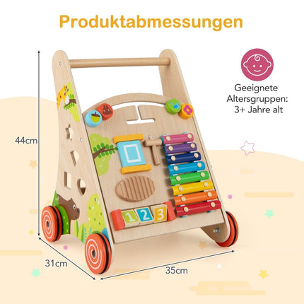 Hölzerner Baby-Lauflernwagen mit Griff, Stauraum und Rädern