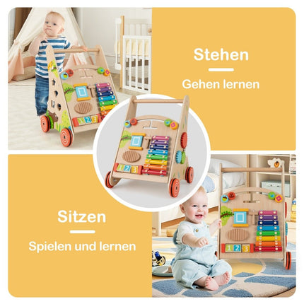 Hölzerner Baby-Lauflernwagen mit Griff, Stauraum und Rädern
